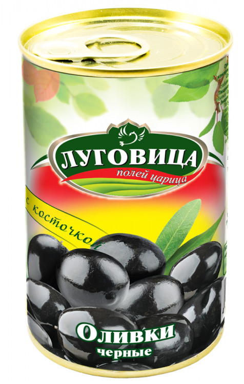 Оливки Луговица черные с косточкой ж/б 280 г