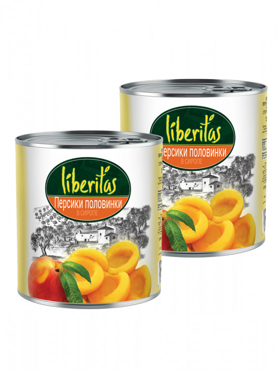 Компот Liberitas персики половинки в сиропе 850 мл, ж/б 2 шт