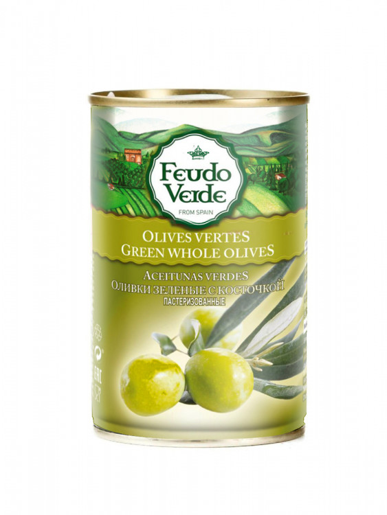 Оливки Feudo Verde зелёные с косточкой 300 мл ж/б