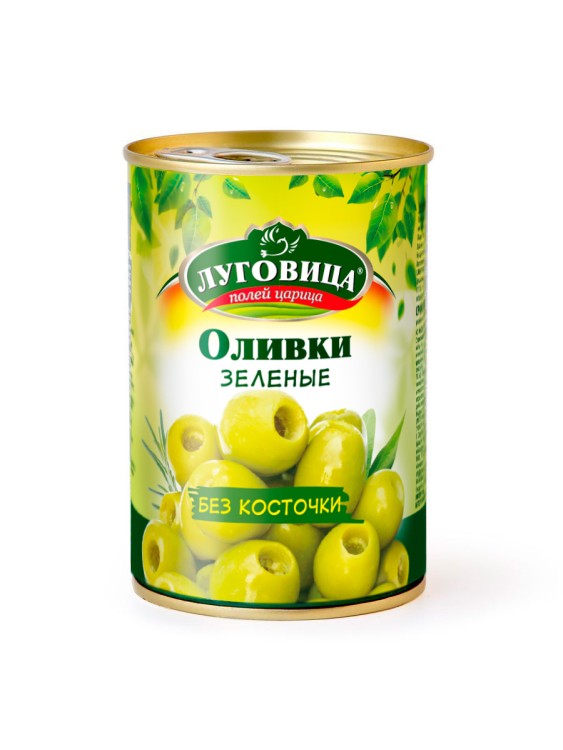 Оливки Луговица зеленые без косточки ж/б 280 г Турция