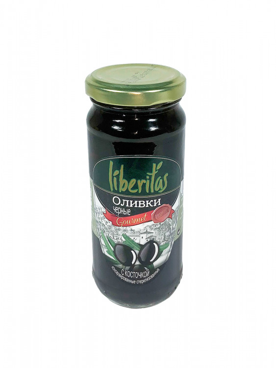 Оливки Liberitas черные с косточкой 240 гр.