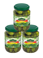 Огурцы Луговица консервированные с зеленью в заливке на лимонке 680 г 3 шт