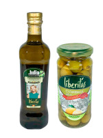 Масло оливковое Liberitas Julia Vysotskaya Extra Virgin 500 мл + Оливки Liberitas зеленые с лимоном 240 г в ПОДАРОК