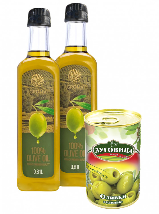 Масло оливковое Agrolive Pomace 810 мл 2 шт + Оливки Луговица зеленые б/к 280гр. в Подарок