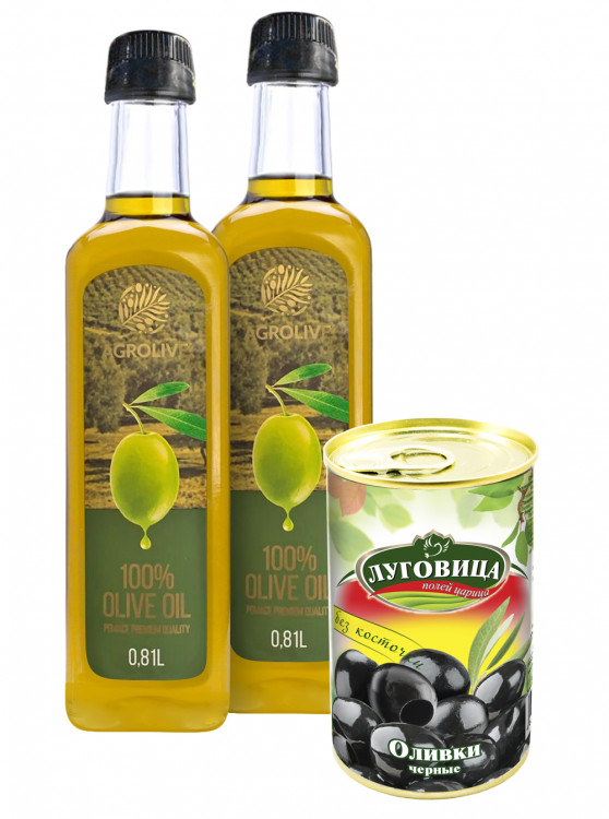 Масло оливковое Agrolive Pomace 810 мл 2 шт + Оливки Луговица черные б/к 280гр. в Подарок